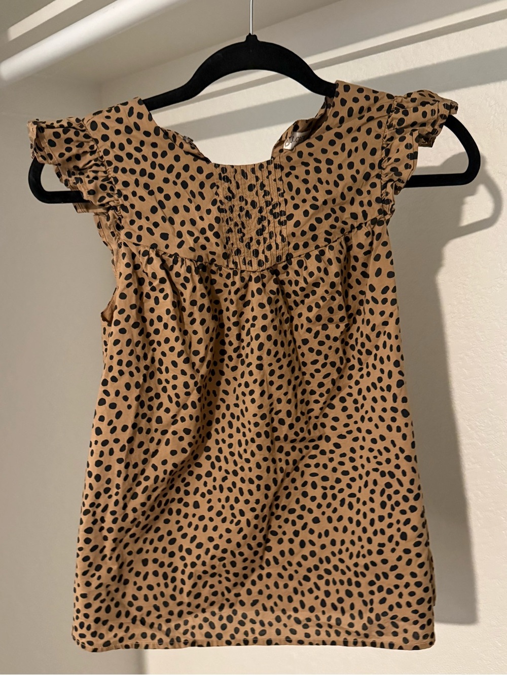 J. Crew Tan and Black Polka Dot Ruffle-Sleeve Blouse